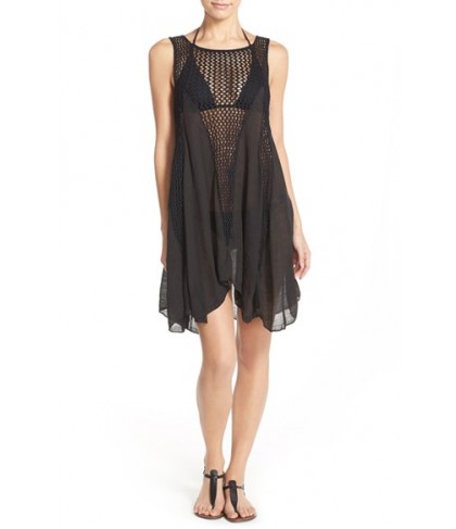 Elan Crochet Inset Cover-Up Dress  - Black