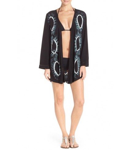 Green Dragon Lace Inset Circle Tie Dye Cover-Up Kimono