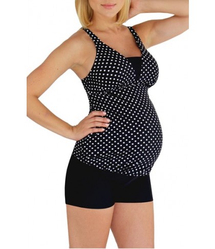 Mermaid Maternity Polka Dot Tankini Top  - Black