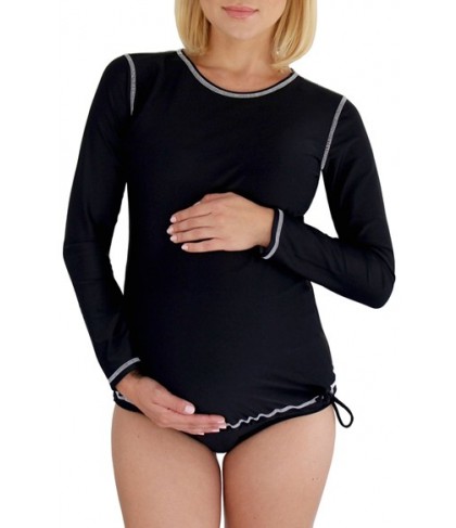 Mermaid Maternity Upf 5+ Long Sleeve Maternity Rashguard  - Black