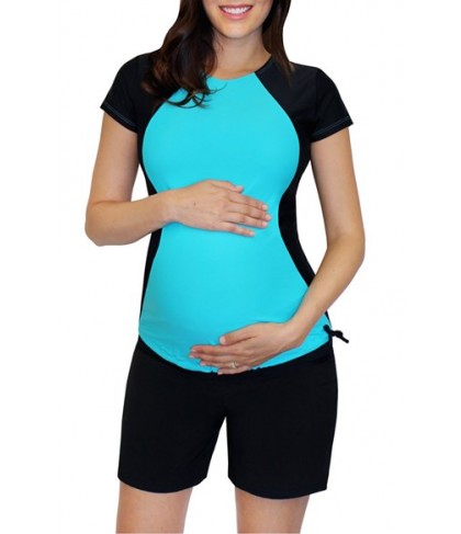 Mermaid Maternity Short Sleeve Maternity Rashguard - Blue