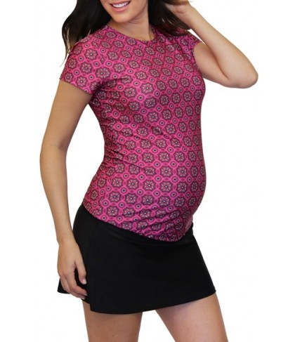 Mermaid Maternity Short Sleeve Maternity Rashguard  - Pink