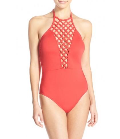 Kenneth Cole New York 'Sheer Satisfaction' One-Piece Swimsuit  - Red