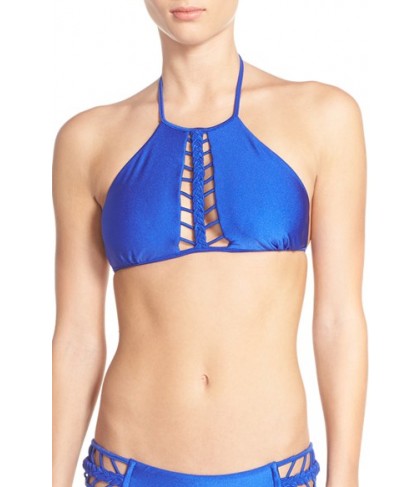Luli Fama Braided High Neck Bikini Top  - Blue