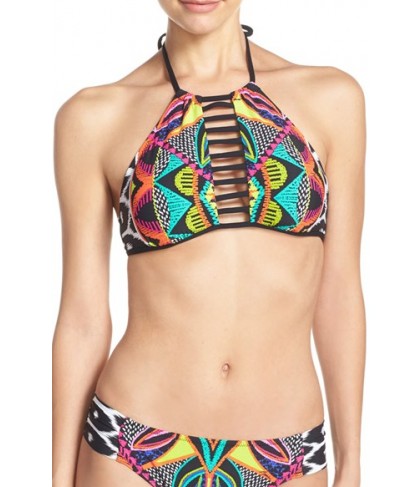 Trina Turk 'Africana' High Neck Bikini Top  - Black