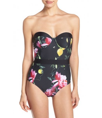 Ted Baker London 'Citrus Bloom' Strapless One-Piece Swimsuit C/D - Black