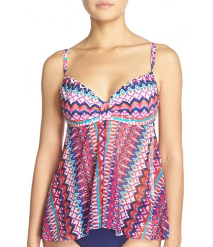 Profile By Gottex Print Flyaway Tankini Top D - Pink