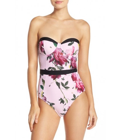 Ted Baker London 'Citrus Bloom' Strapless One-Piece Swimsuit DD/E (DD/3D US) - Pink