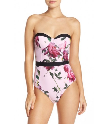 Ted Baker London 'Citrus Bloom' Strapless One-Piece Swimsuit DD/E (DD/3D US) - Pink