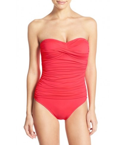 La Blanca Twist Front Bandeau One-Piece Swimsuit  - Coral