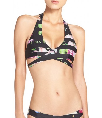 Ted Baker London 'Tapestry' Faux Wrap Bikini Top  - Black