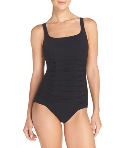 Profile By Gottex Shirred Waist One-Piece Swimsuit - Black