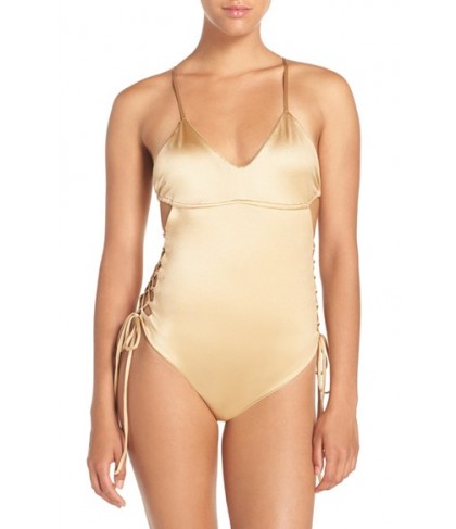 Lovers + Friends 'Blakely' Lace-Up One-Piece Swimsuit  - Beige