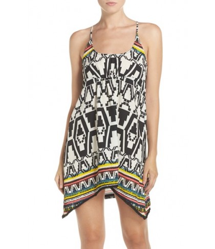 Becca 'Primitive Journey' Fringe Trim Cover-Up Dress  - Black