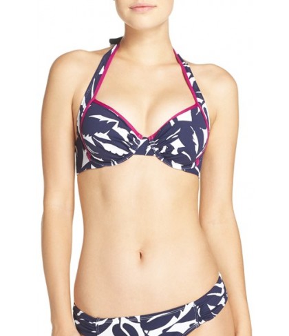 Tommy Bahama Leaf Print Underwire Bikini Top D - Blue