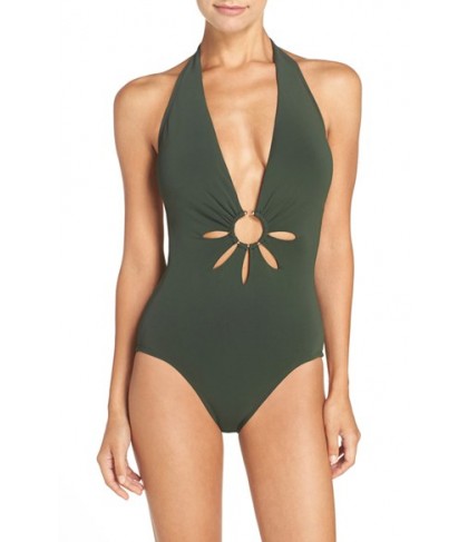 Robin Piccone Halter One-Piece Swimsuit - Green