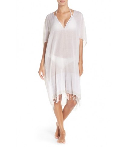 Caslon Fringe Cover-Up Tunic /Small - Beige