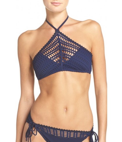 Robin Piccone 'Sophia' Crochet Halter Bikini Top  - Blue