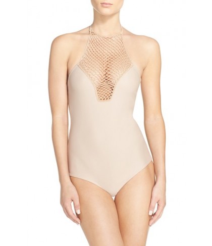 Acacia Swimwear Crochet Halter One-Piece Swimsuit - Ivory