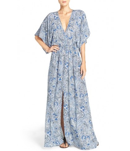 Elan Print Woven Cover-Up Caftan Maxi Dress  - Blue