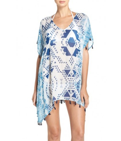 Surf Gypsy Stripe Tassel Cover-Up Poncho  - Blue