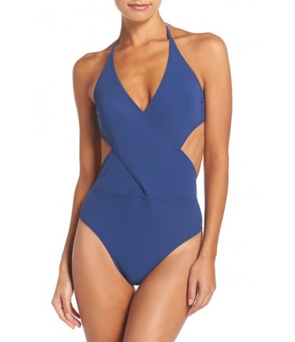 Tory Burch Halter One-Piece Swimsuit - Blue