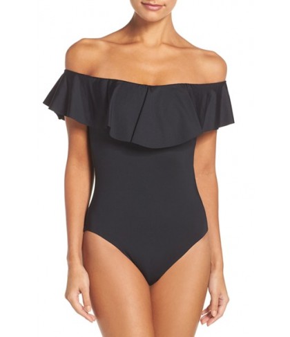 Trina Turk Off The Shoulder One-Piece Swimsuit - Black