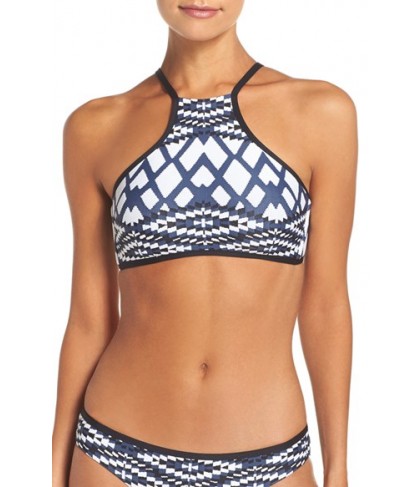 Seafolly Modern Tribe High Neck Bikini Top  US / 1 AU - Blue