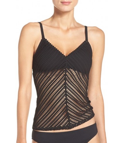 Robin Piccone Crochet Tankini Top  - Black