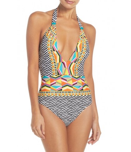 Trina Turk Brasilia Plunging Halter One-Piece Swimsuit - White