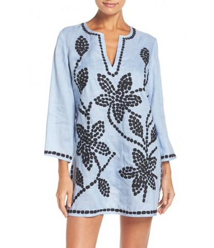 Tory Burch Embroidered Cover-Up Tunic  - Blue