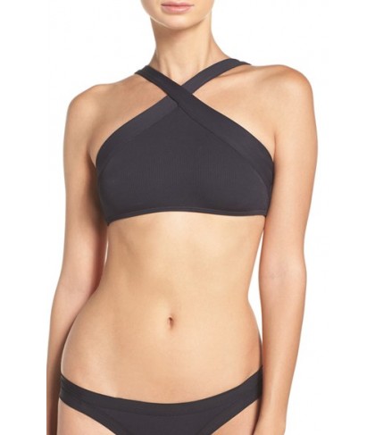 L Space Ridin' High Serina Rib Bikini Top Size D - Black