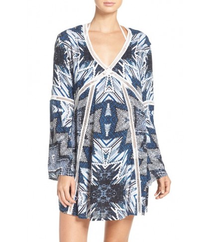Red Carter Print Cover-Up Caftan - Blue