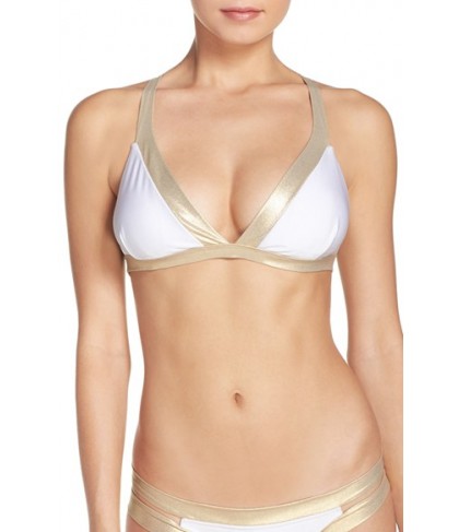 Luli Fama Adjustable Back Halter Bikini Top - White