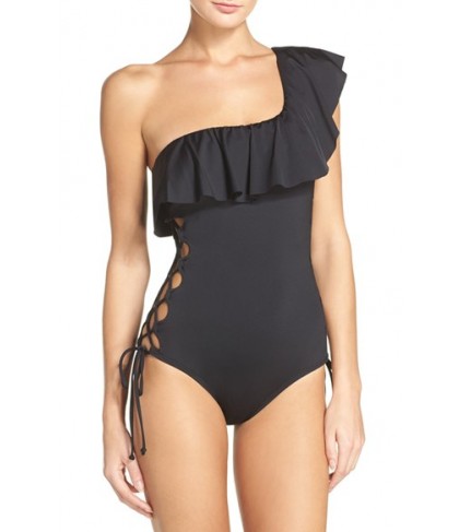 Laundry By Shelli Segal One-Shoulder One-Piece Swimsuit  - Black