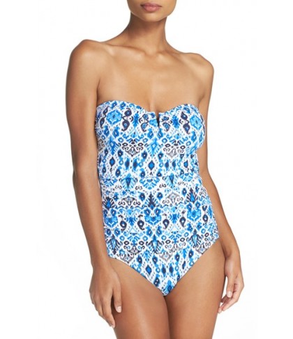 Tommy Bahama Ikat Print Bandeau One-Piece Swimsuit - Blue