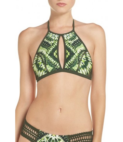 Robin Piccone High Halter Neck Bikini Top  - Green