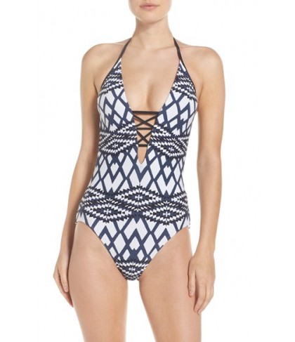 Seafolly Modern Tribe Deep V Maillot US / 8 AU - Blue