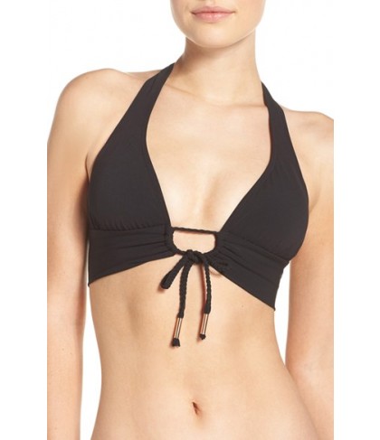 Robin Piccone Keyhole Halter Bikini Top  - Black