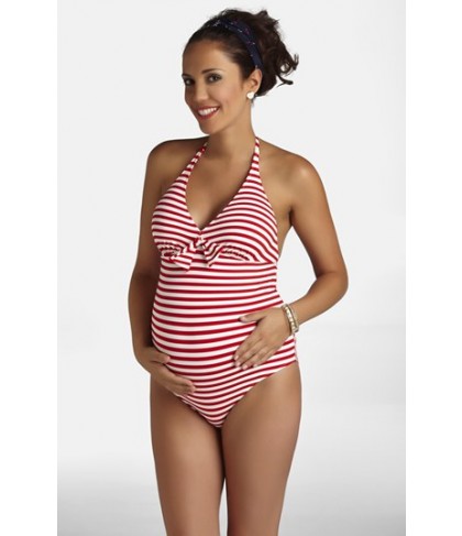 Pez D'Or Stripe One-Piece Maternity Swimsuit - Red