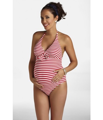 Pez D'Or Stripe One-Piece Maternity Swimsuit  - Red