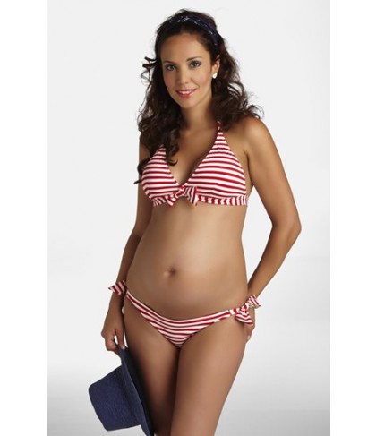 Pez D'Or Stripe Two-Piece Maternity Swimsuit  - Red